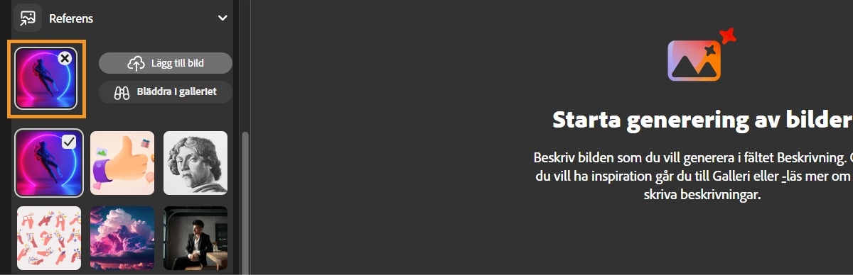 Ett exempel på hur du kan använda funktionen Referens för att använda textbeskrivningar i kombination med referensbilder för att generera variationer.