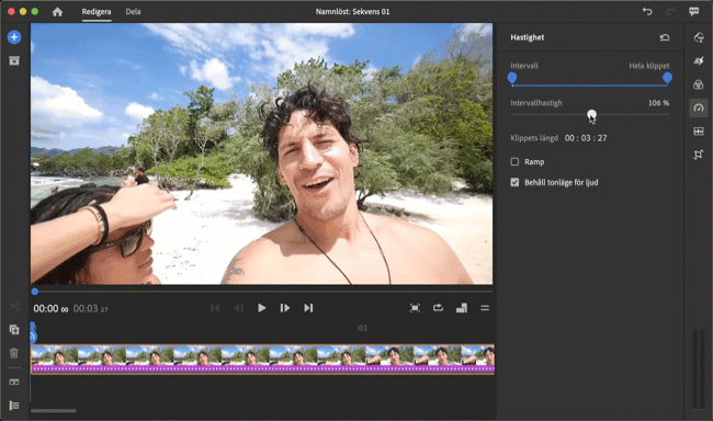 Accelerera eller sakta ned ett klipp