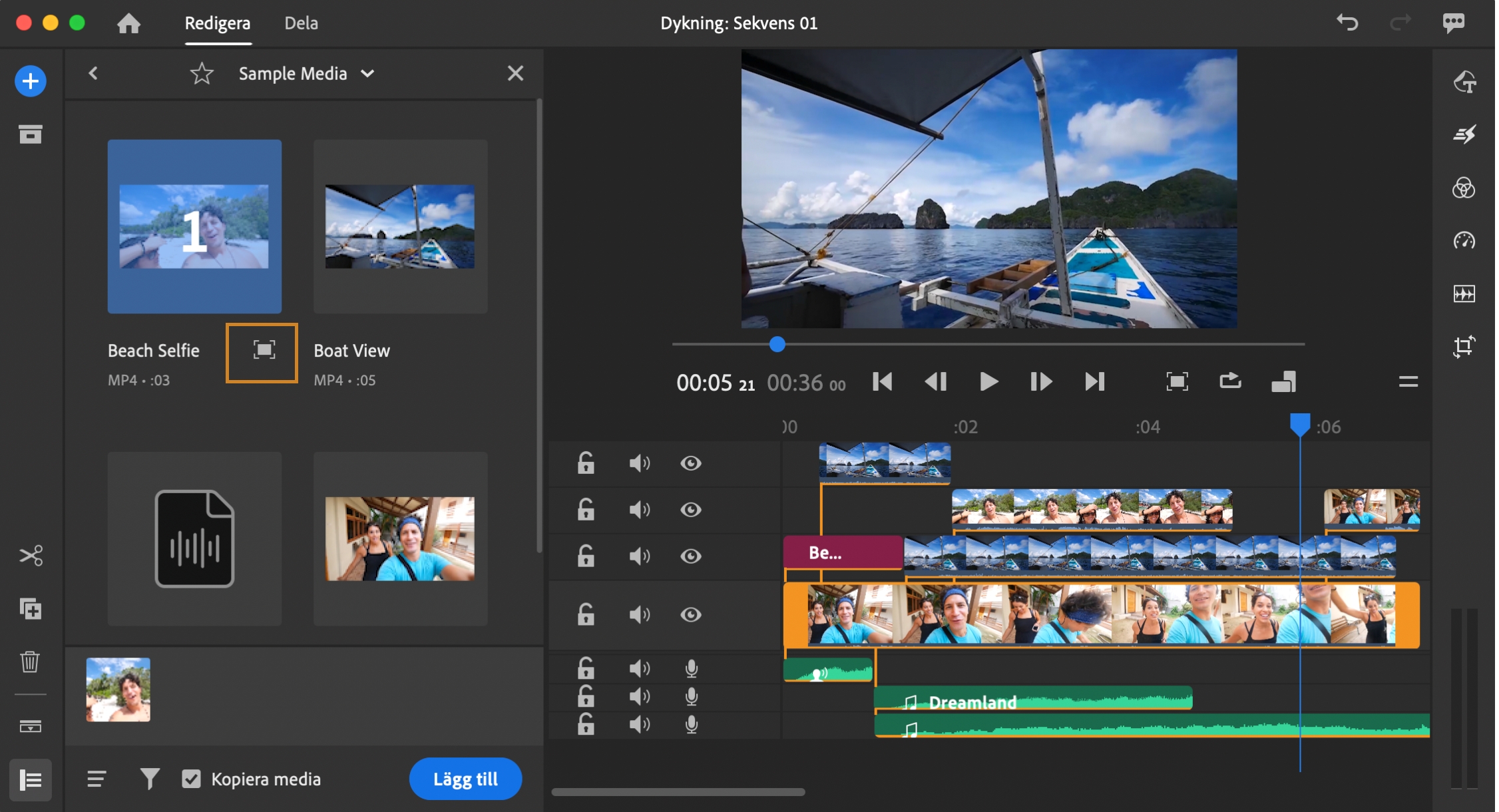 Öppna en större förhandsgranskning av det valda klippet