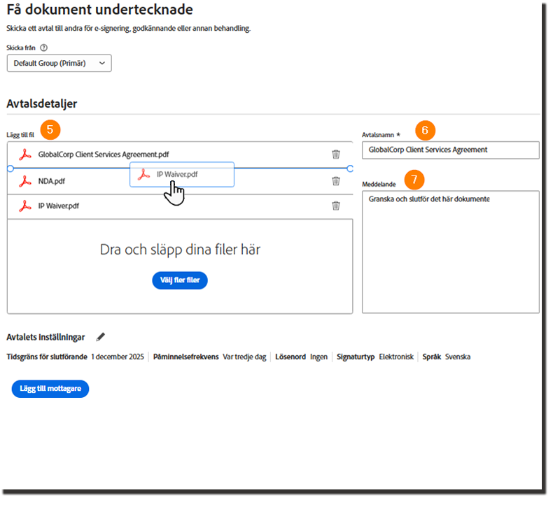 Processen för att skapa avtal med avsnittet Avtalsinformation markerat