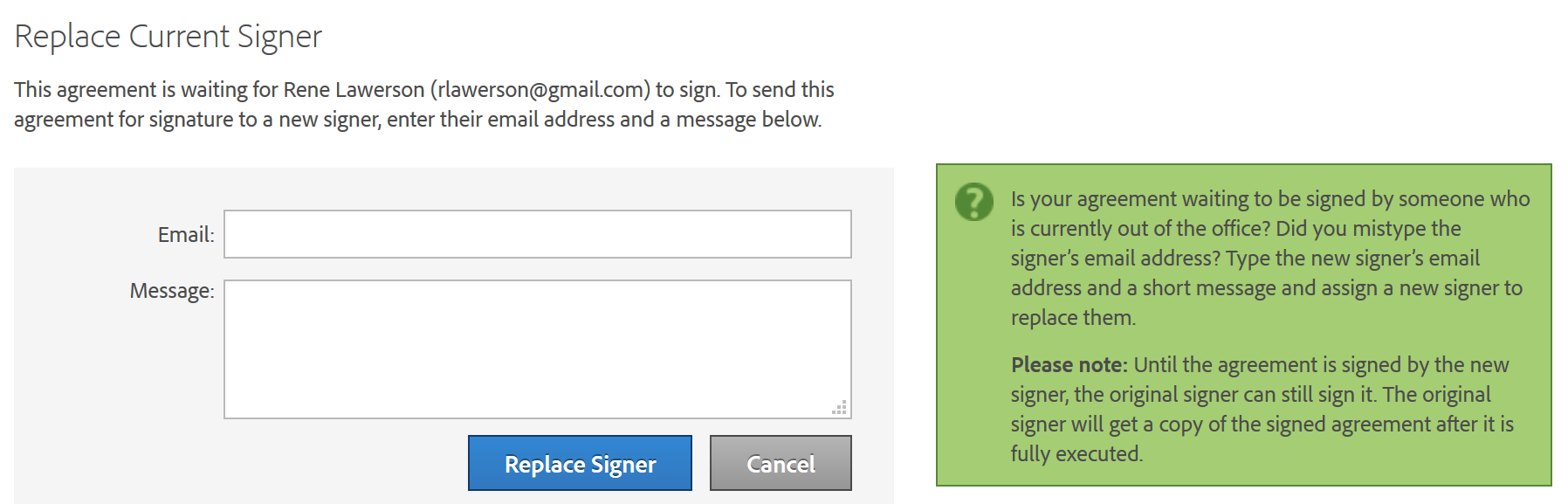 Gränssnittet för att ersätta befintlig signerare