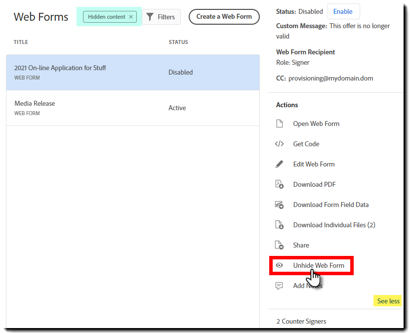 Visa ett webbformulär