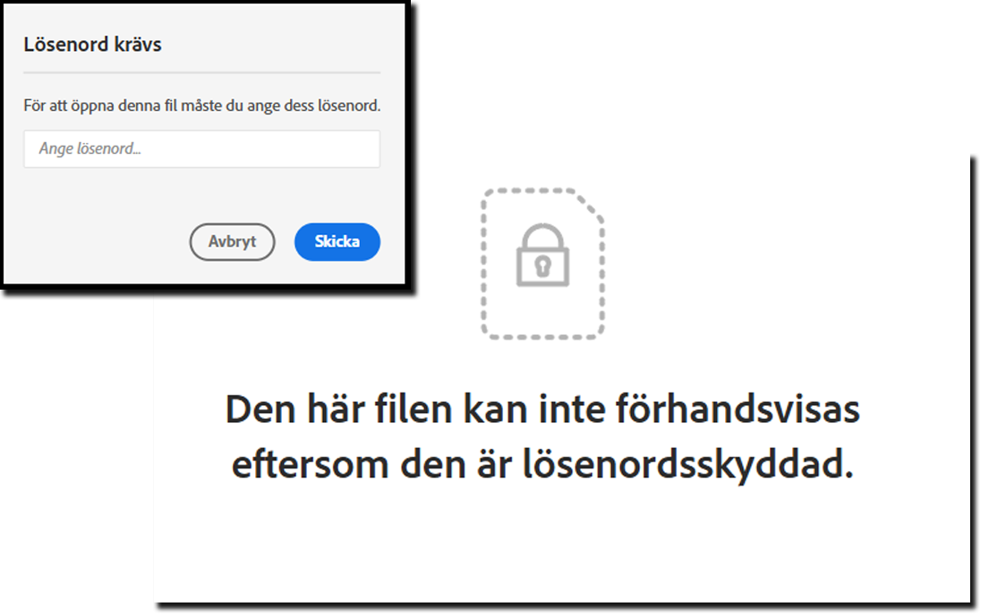 Ett exempel på panelen för lösenordskontroll och det resulterande felet om ett lösenord inte anges.