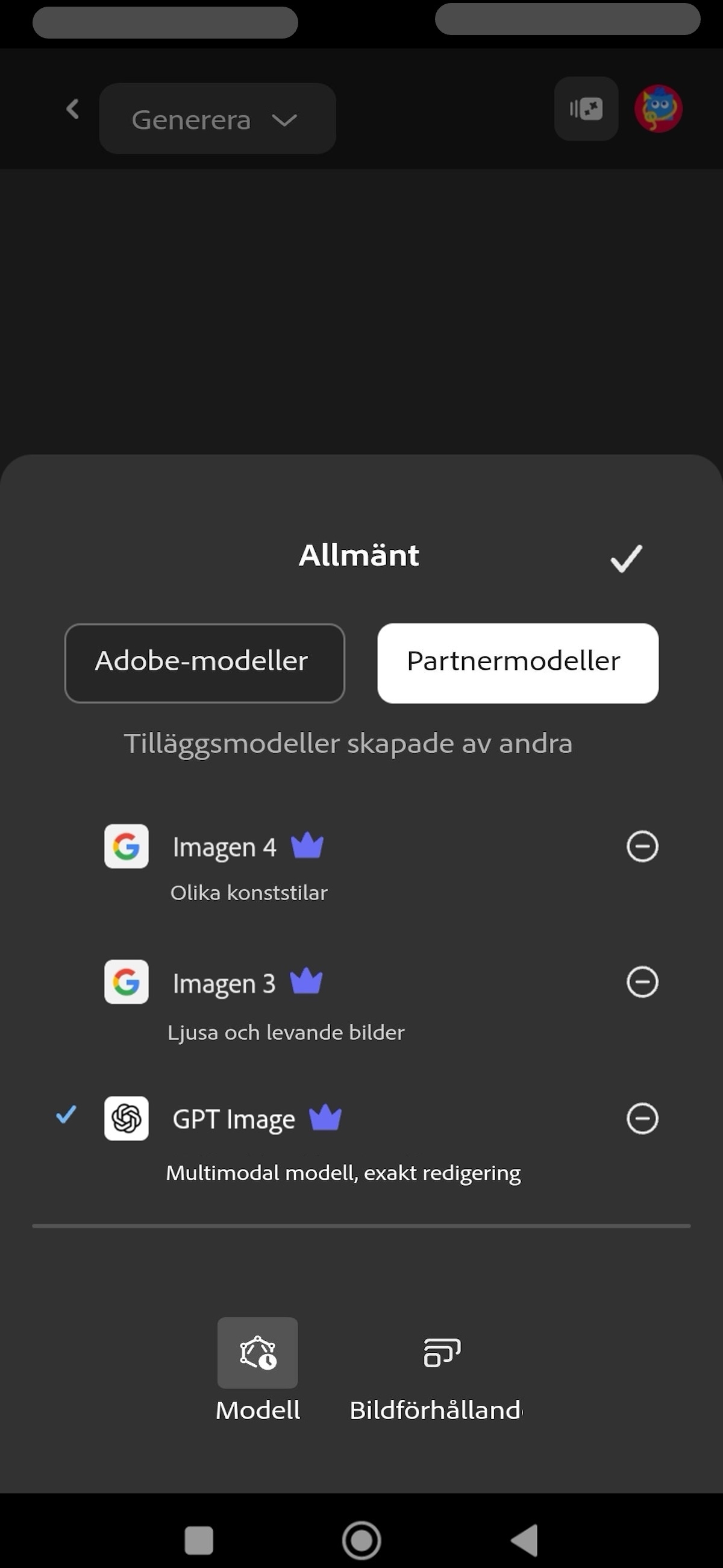 Model açılır menüsü belirir ve farklı Firefly görüntü modelleri listelenir. Şu anda, Firefly Image 4 seçilidir.