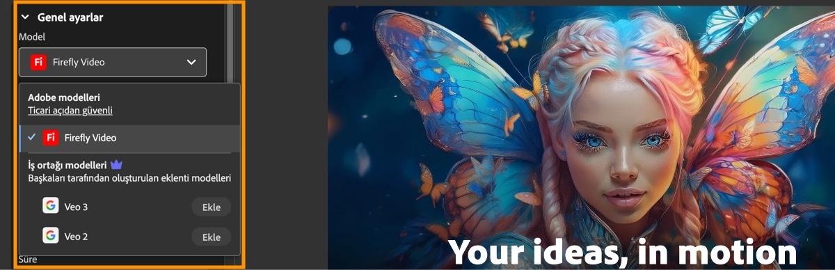 Genel ayarlar bölümünde Model açılır menüsü açılır ve iş ortağı video modelleri altında Veo 2 seçilir.