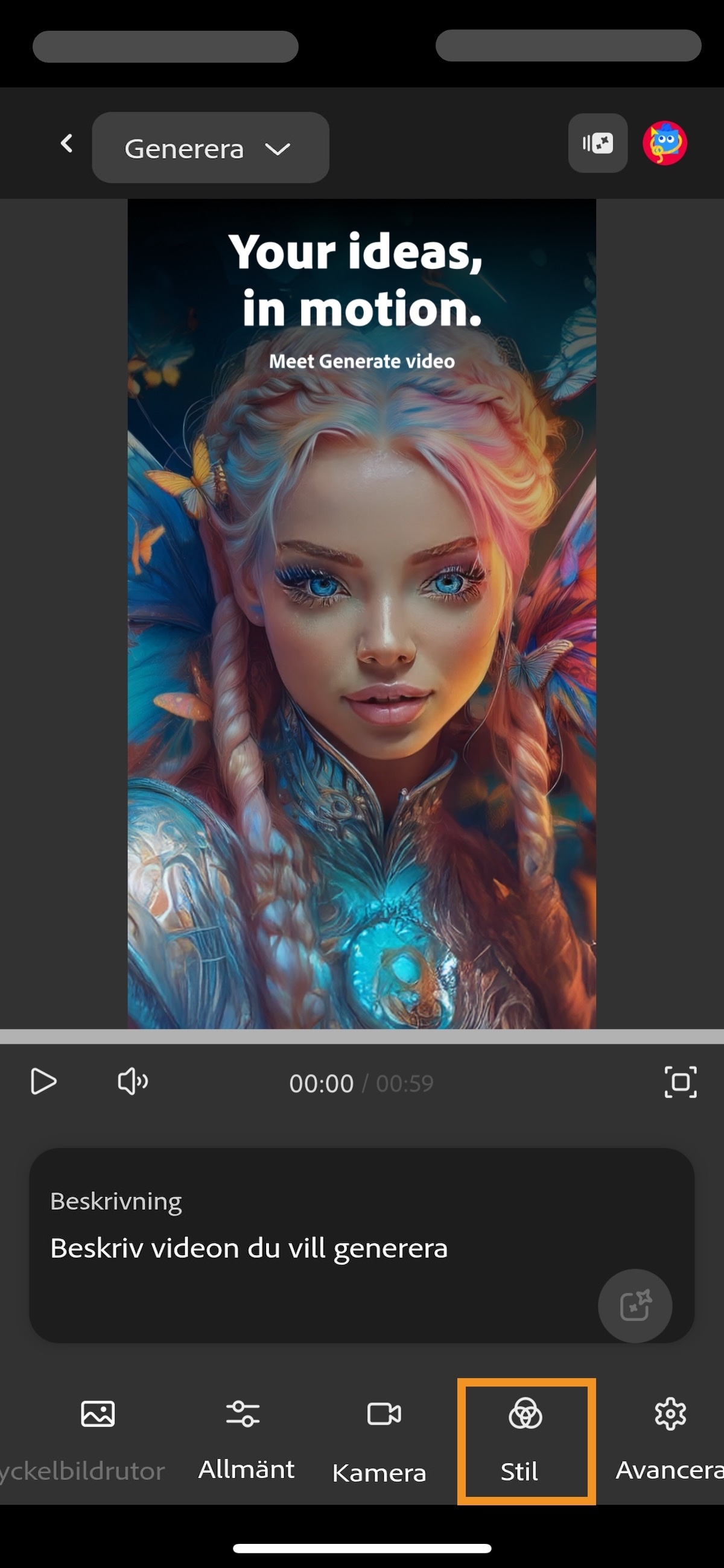 Video oluştur ekranında, alt paneldeki Stil seçeneği vurgulanır.