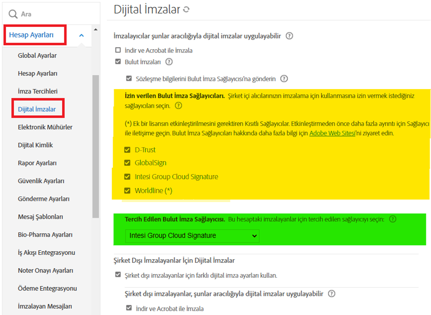 Tercih edilen bulut imza sağlaycısı