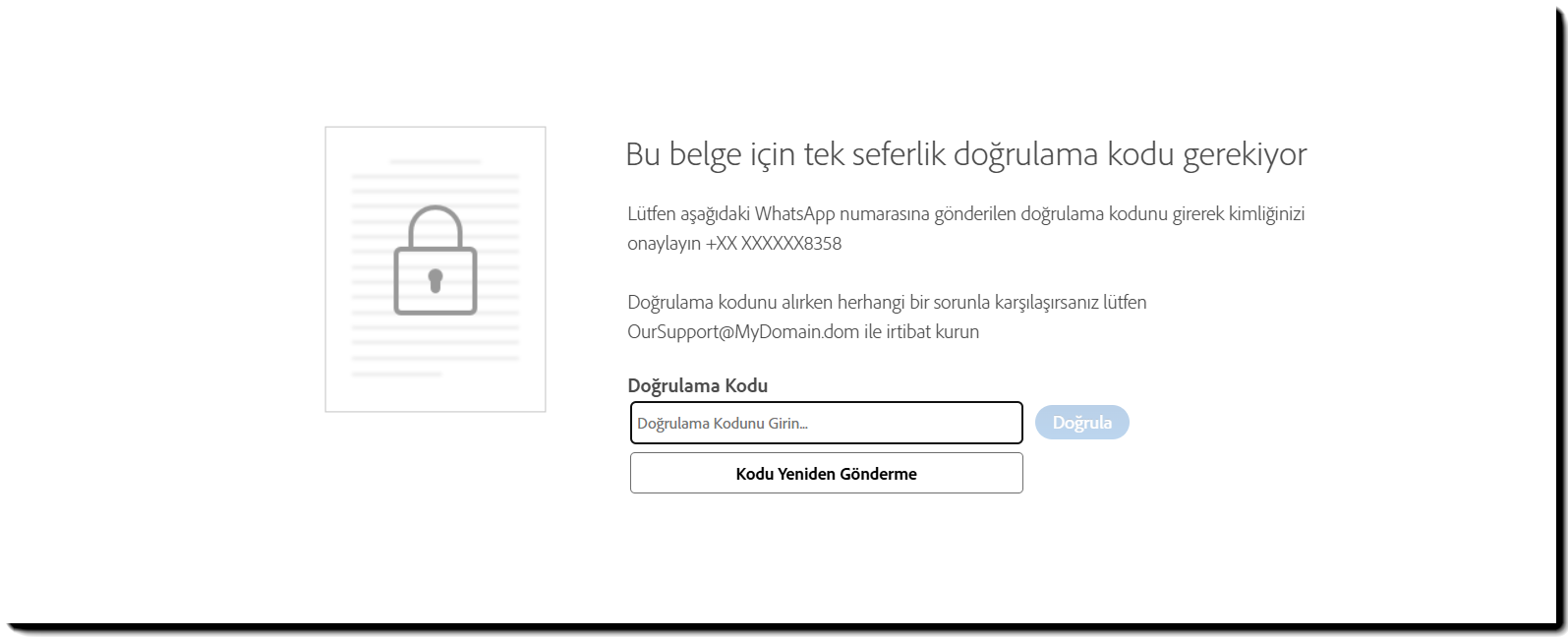 Doğrulama kodunu girme