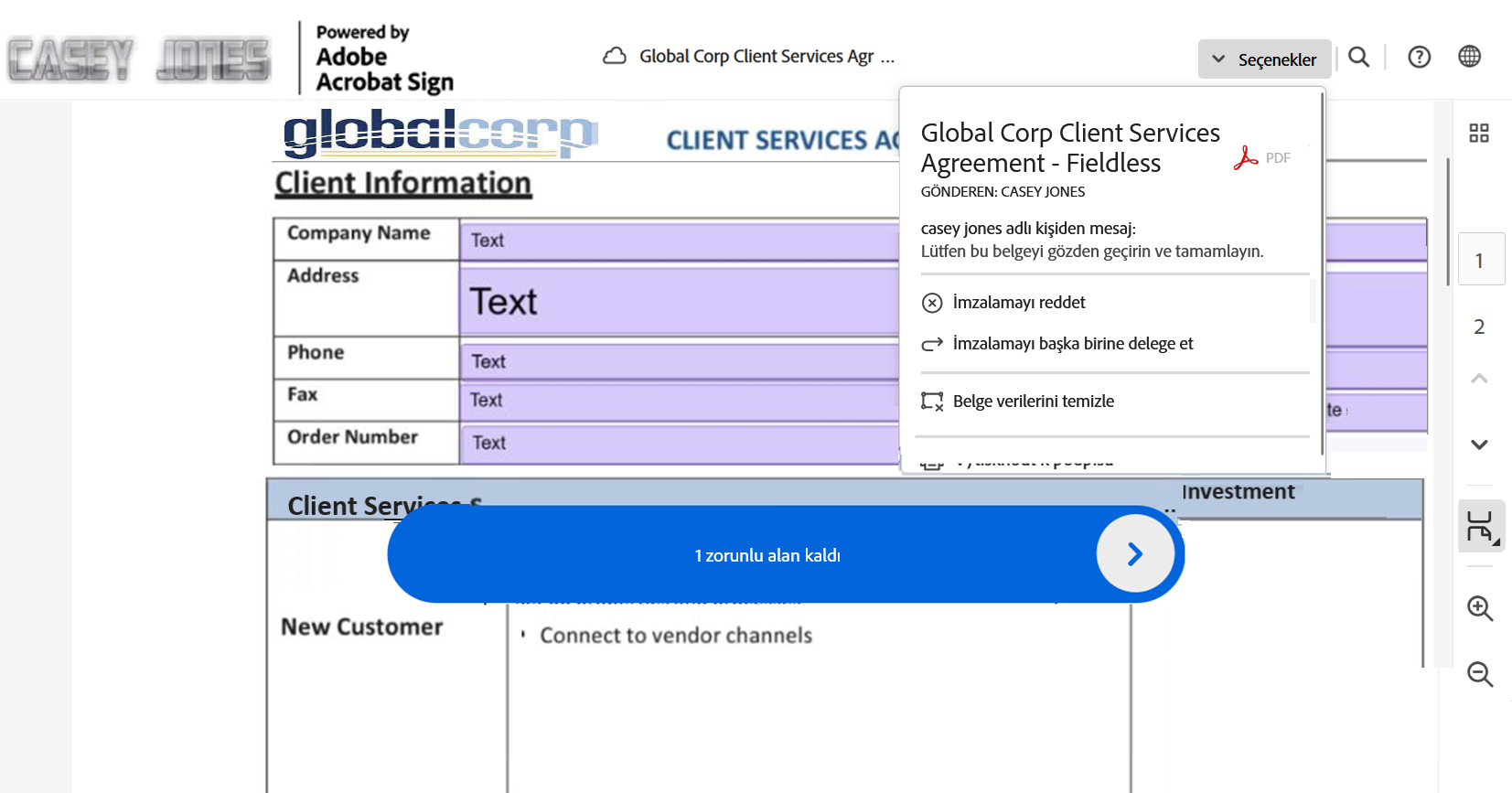 Yerelleştirmenin güncellendiği e-imza sayfası (İspanyolca).