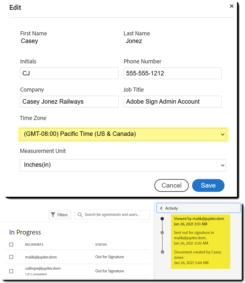 突出显示“时区”字段的用户配置文件