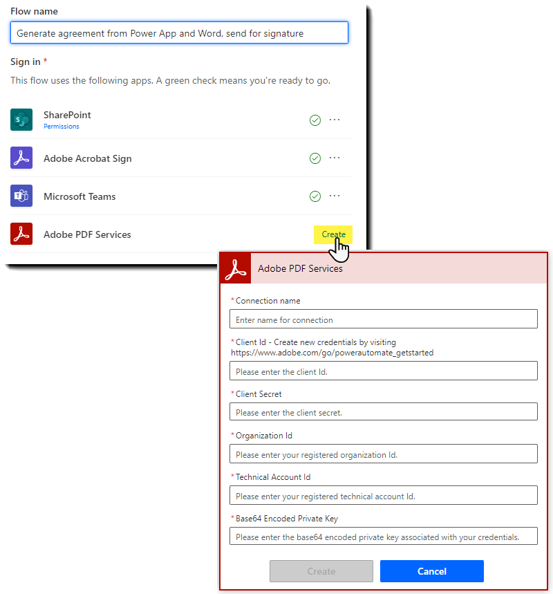 Adobe PDF 服务连接器字段