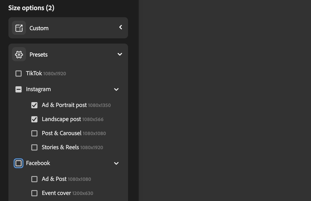 已選取「自訂」選項，且有多個預設集可供選取。