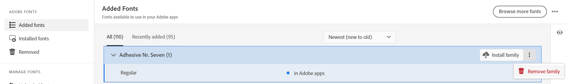 會顯示移除字體系列選單 