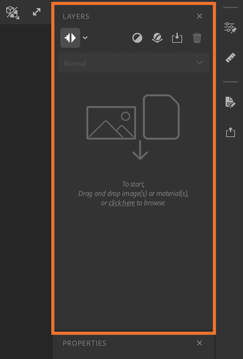 Layers panel animation from no layer to a complete stack that creates a material